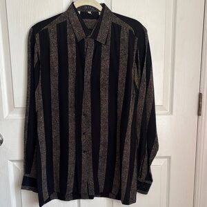 Vintage BOCCI Italian Black Silk hidden button Stripe Button-Up Shirt Size Large